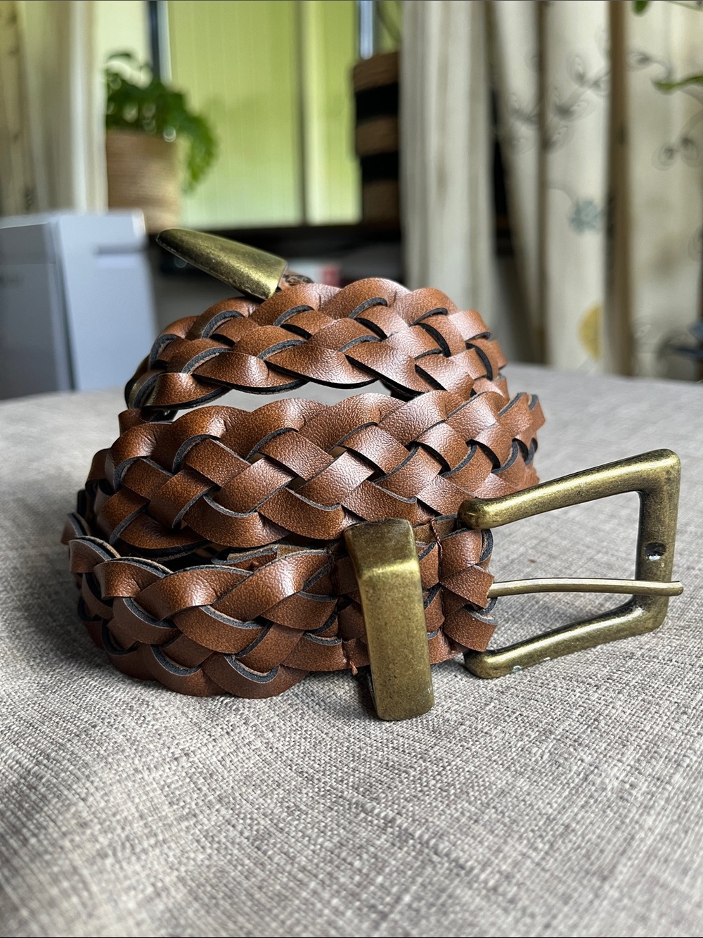 Braided Brown Belt with Copper Tone Hardware